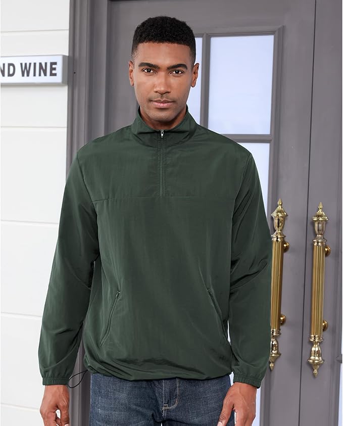 Aulemen Men's Casual Quarter Zip Pullover Golf Windbreakers Athletic Lightweight Jacket Hiking Running Sweatshirt with Pocket