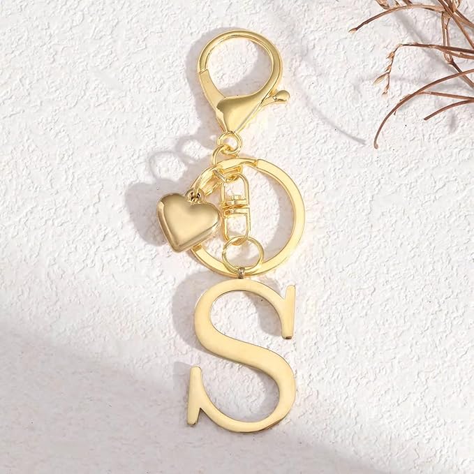 Metal Heart Alphabet Keychain for Women, Girls - Cute Initial Letter Accessories for Purse, Bag Charms and Backpack
