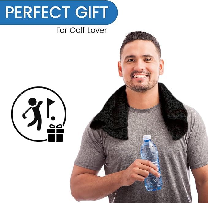 Personalized Passion Golf Towel with Embroidered Name - 16"x26" Cotton Plush Velour Golf Towels with Clip for Men and Women - Accessories Gifts for Golfers - Black