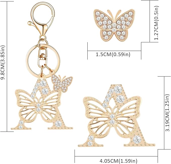 Gold Plated Alphabet Initial Letter Keyring Keychain for Women Girls Crystal Key Chains for Wallet Backpack Bag Charm