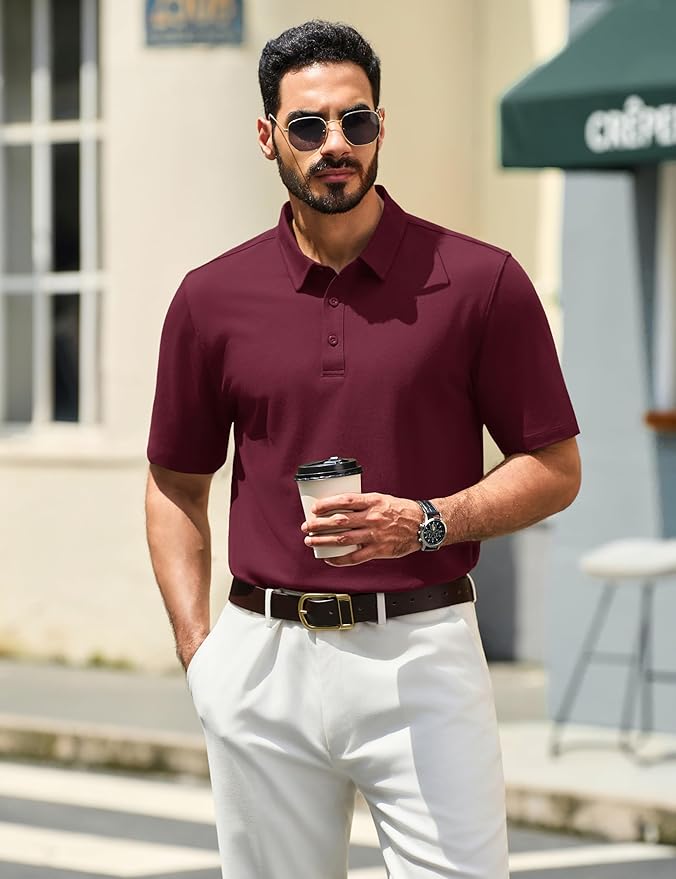 TACVASEN Mens Polo Shirts Short Sleeve Pique 3 Buttons Golf Polo Cooling Performance Moisture Wicking Shirt