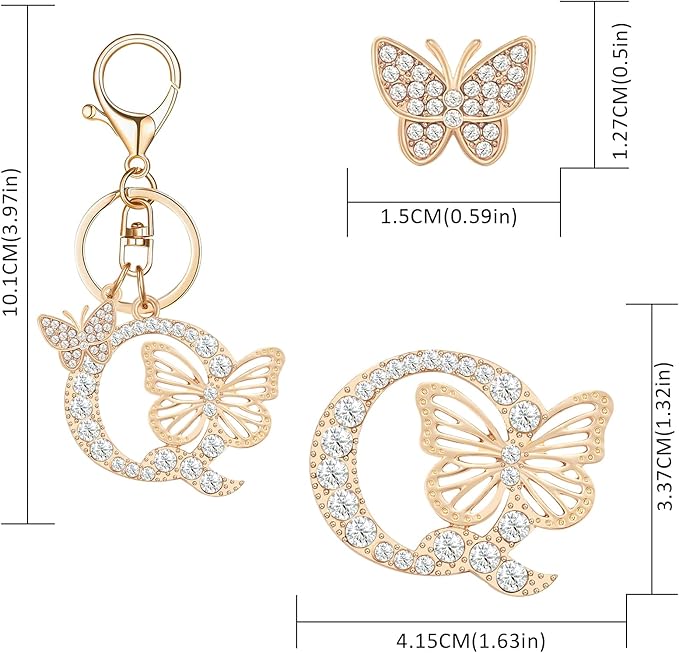 Gold Plated Alphabet Initial Letter Keyring Keychain for Women Girls Crystal Key Chains for Wallet Backpack Bag Charm