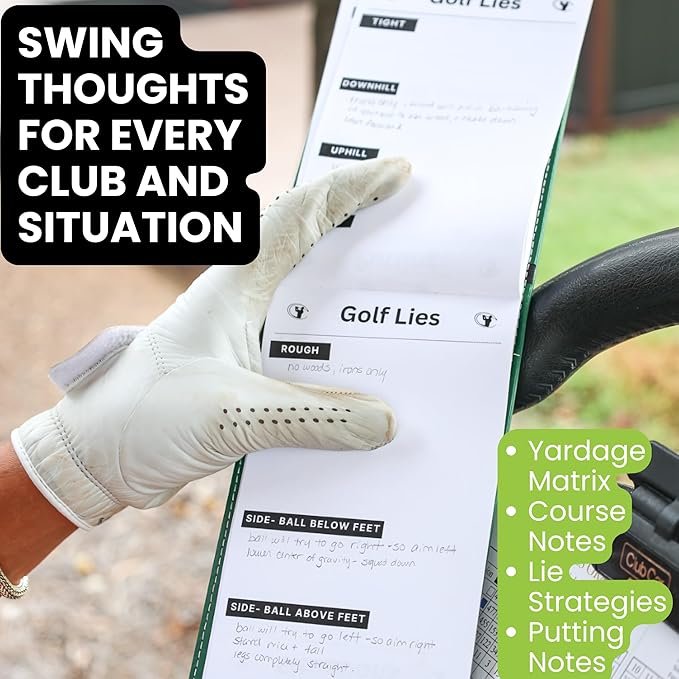 Golf Notebook – Compact Golf Journal with Vegan Leather Cover – Back Pocket Size Golf Log Book for Yardage, Stats, Practice & Course Notes (Black)