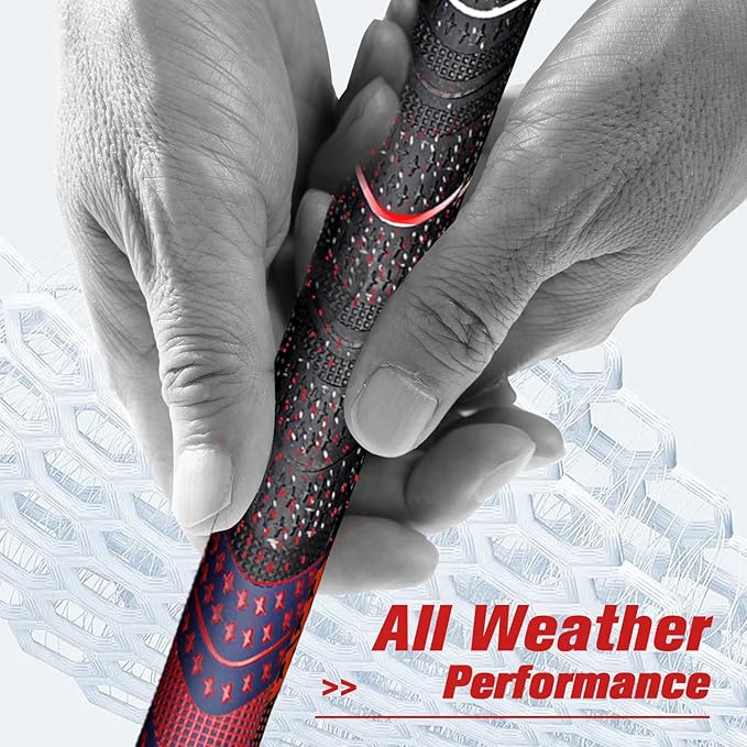 Geoleap Golf Grips Set of 13- Cord Rubber Compound Material, Hybrid Golf Club Grips, All Weather Performance.