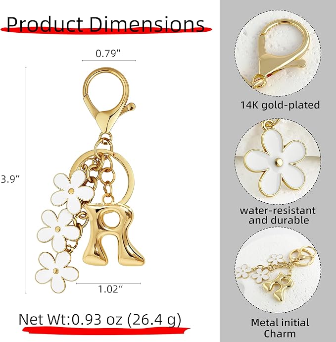 Gold Bubble Heart, Cherry, Bow & More Designs Letter Initial Keychain Bag Charms – Cute Purse Charms for Handbags
