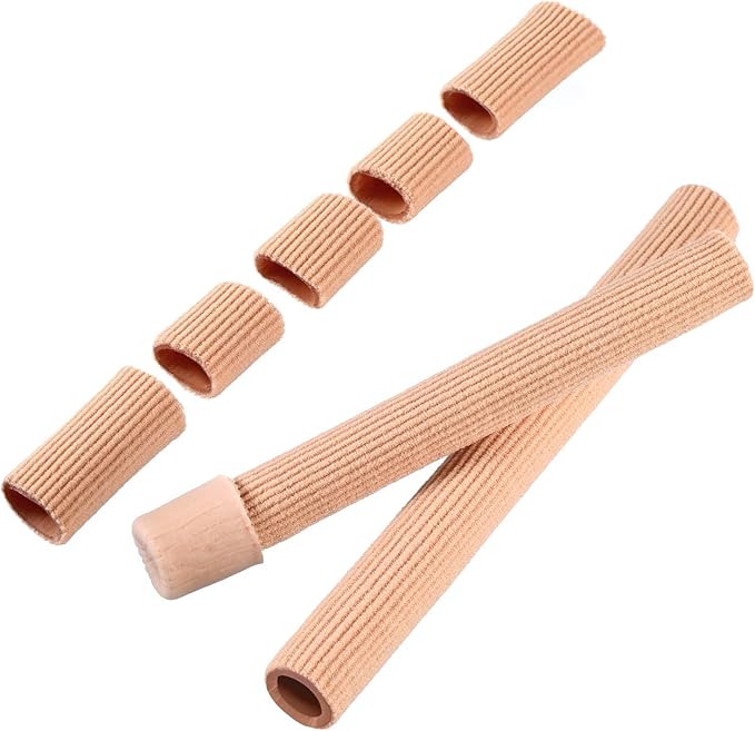 Hestya Open Gel Finger Toe Tubes 6 Pcs Fabric Gel Lined Cushion Sleeve Protector for Bunion Hammer Toe Callus Corn Blister Friction