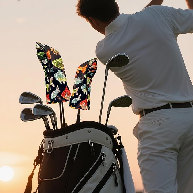 Golf Driver Head Covers Fairway Wood Headcovers, Premium Leather Golf Club Covers with Anti-Scratch Lining 1/3/5 Wood Cover for Golf Clubs for Women Men (Marble Blue)