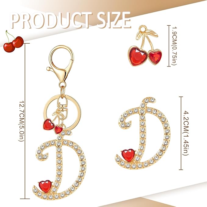 Gold Plated Alphabet Initial Letter Keyring Keychain for Women Girls Crystal Key Chains for Wallet Backpack Bag Charm
