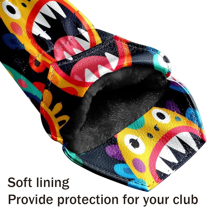 3 Pack PU Leather Golf Club Head Covers - Driver, Fairway Wood & Hybrid, Funny Golf Accessories, Ideal Golf Gift Colorful Line Seashell