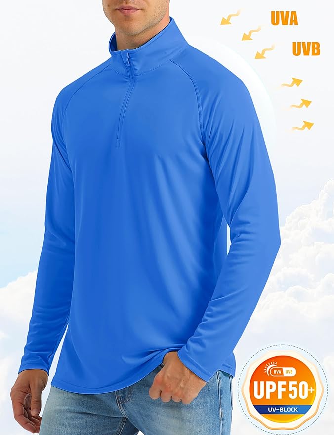 MAGCOMSEN Men's Long Sleeve Sun Shirts UPF 50+ Tees 1/4 Zip Up Fishing Running Rash Guard T-Shirts Outdoor Shirt