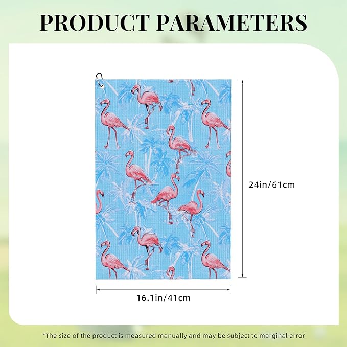 Blue Flamingo Golf Towel with Carabiner Clip 24"x16" Funny Ladies Golf Towels for Golf Bags Microfiber Waffle Cute Golfs Rag for Disc Balls Clubs Golfs Accessories for Women Men Mom