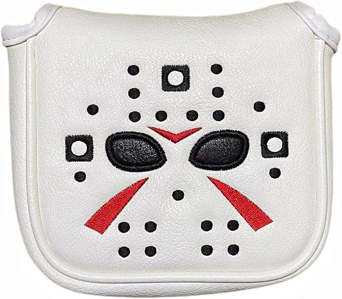 Golf Putter Cover White Mallet Putter Headcover Magnetic Hockey Golf Club Cover Headcover for All Brand 5.51" Width, 5.11" Width