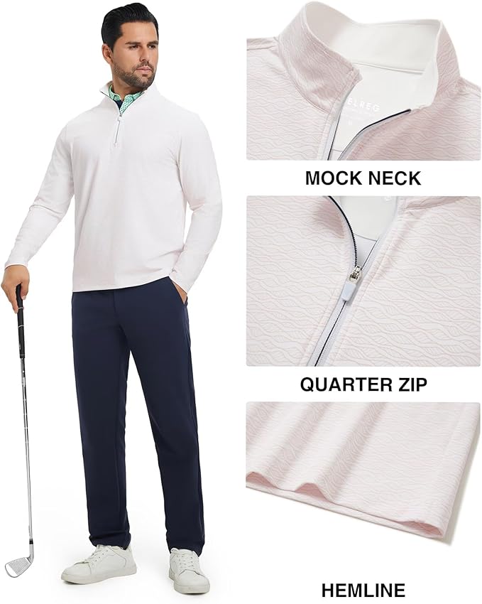 M MAELREG Quarter Zip Golf Pullover Men Dry Fit Long Sleeve Performance Wicking 1/4 Zip Full Print Pullover Mens Sweatshirt