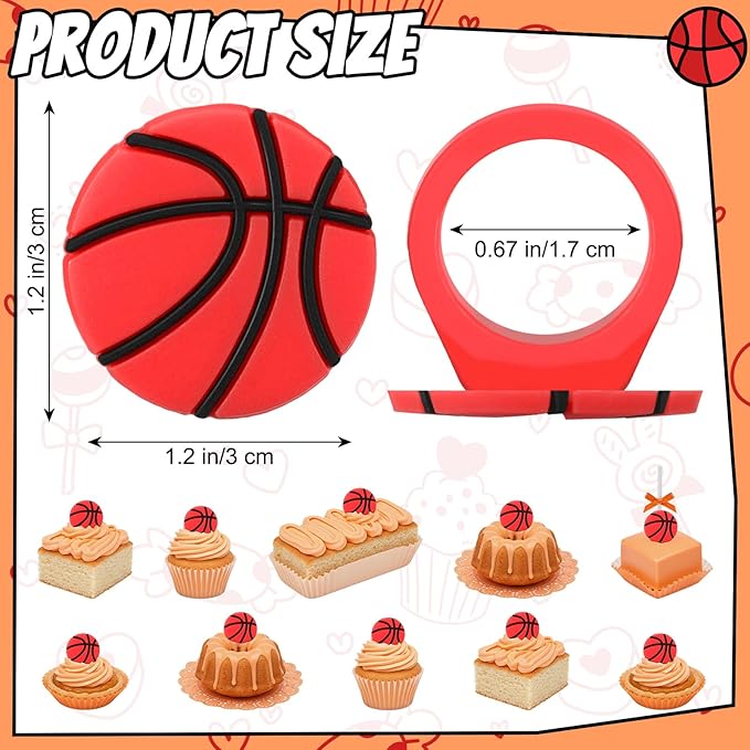 Honeydak 48 Pcs Basketball Cupcake Rings Toppers Decoration Sport Ball Theme Cupcake Picks Baseball Softball Basketball Volleyball Cake Decoration for Sport Baby Shower Birthday Party Cake Supplies