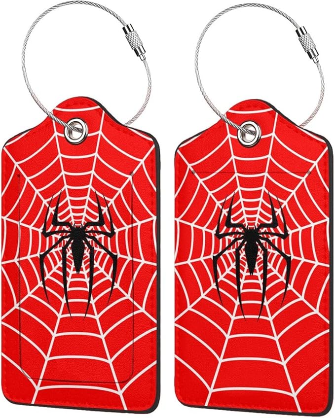 TSA Approved Luggage Tags for Suitcases Spider on Web 2 Pack Funny Leather Carnival Cruise Airport Cute Travel Name Tags Golf Bag tag Ships Essentials Privacy Cover ID Label for Women Men