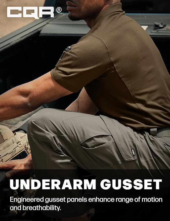 CQR Men's Polo Shirts, Tactical Short Sleeve Golf Performance Shirts, Lightweight Dry Fit UPF 50+ Pique