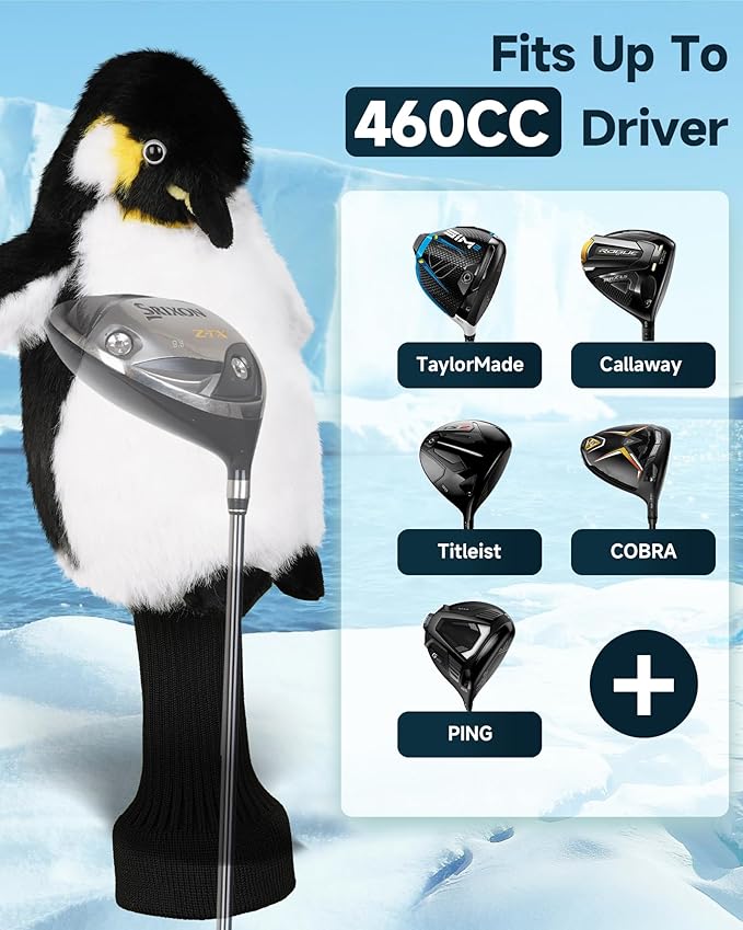Big Teeth Funny Plush Driver Headcover Animal, Groundhog Gopher Penguin Driver Head Cover for 460cc Club, Sloth Leprechaun Crocodile Golf Head Covers for Woods and Driver Protector