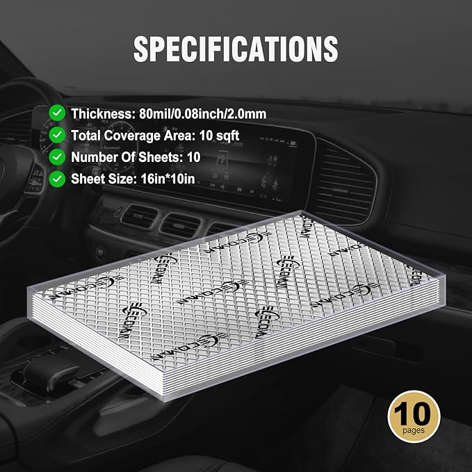 Car Sound Deadening Mat-80 mil 10 sqft Sound Deading Material - Butyl Automotive Sound Deadener, Audio Noise Insulation and Vibration Dampening