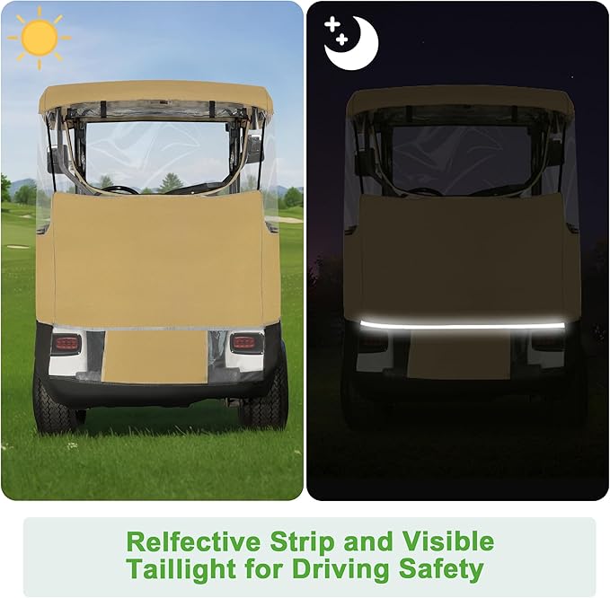 10L0L Golf Cart Enclosure for EZGO TXT 2 Passenger, 4-Sided Clear Window Rain Cover All Weather Waterproof Windproof, Khaki