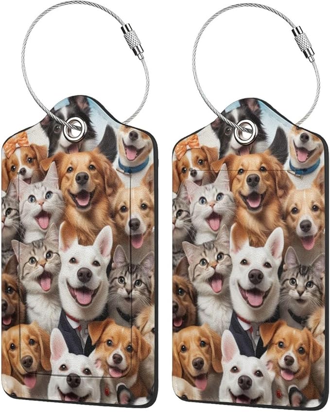 TSA Approved Luggage Tags for Suitcases Cat and Dog 2 Pack Funny Leather Carnival Cruise Airport Cute Travel Name Tags Golf Bag tag Ships Essentials Privacy Cover ID Label for Women Men