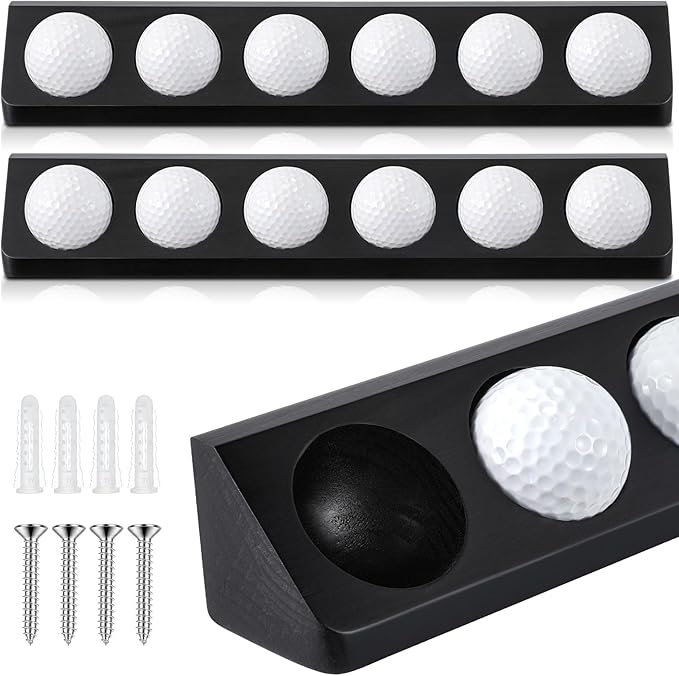 Golf Ball Display Case 6 Standard Size Wooden Wall Mount Golf Ball Stand Holder Display for Collector Sport Memorabilia Accessories Gift Office Tabletop Decor(Black,1 Pack)