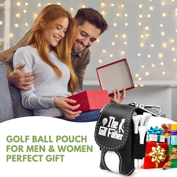 Golf Ball Bag Pouch with Golf Tee Holder Leather Golf Ball Pouch with Belt Clip Golf Ball Bag for Men and Women Storage Gift