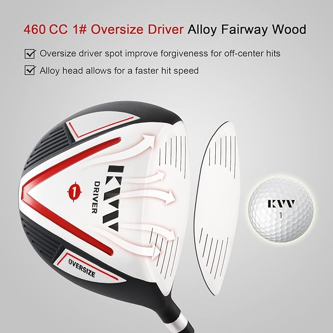 KVV Men's Golf Clubs Package Set, 11-Club Complete Set with/Without Stand Bag/7-Piece Irons (5~P#), Right Handed/Left Handed