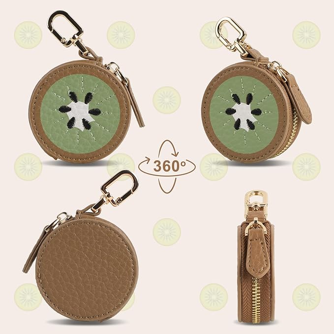 XSUIOY Orange Fruit Coin Purse Keychain Bag Charm, Mini Leather Coin Purse & Pouch Airtag Holder Keychain, Kawaii Bag Charms for Handbag, Tote, Keys, Airtag, Gifts for Girls & Women