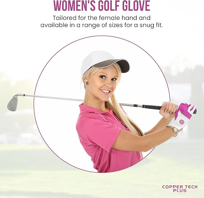 Women’s Golf Glove – White/Fuchsia – Copper Infused Compression for Arthritis Relief, Non-Slip Silicone Grip – USGA Approved, 1 Pack