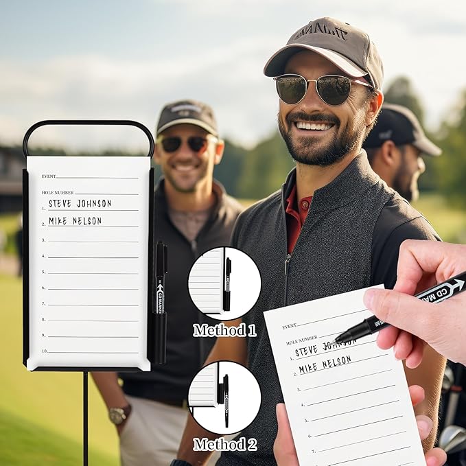 4 Pcs Closest to The Pin Marker - Golf Metal Proximity Marker with 50 Sheets Cards and 4 Pens, Stainless Steel Golf Marker Golf Signs for Long Drive Putting Competition