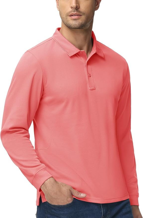 MAGCOMSEN Men's Polo Shirts 3 Button Quick Dry Performance Long Sleeve Tactical Shirts Pique Jersey Golf Shirt