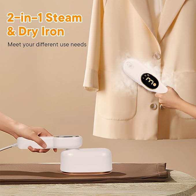 Smart Travel Steamer for Clothes, 1200W Handheld mini travel Steam All-in-One Portable Steamer Iron with LCD Display, 3 Steam Modes & 5s Fast Heat-up, Garment Steamer for Travel, Home, and Office