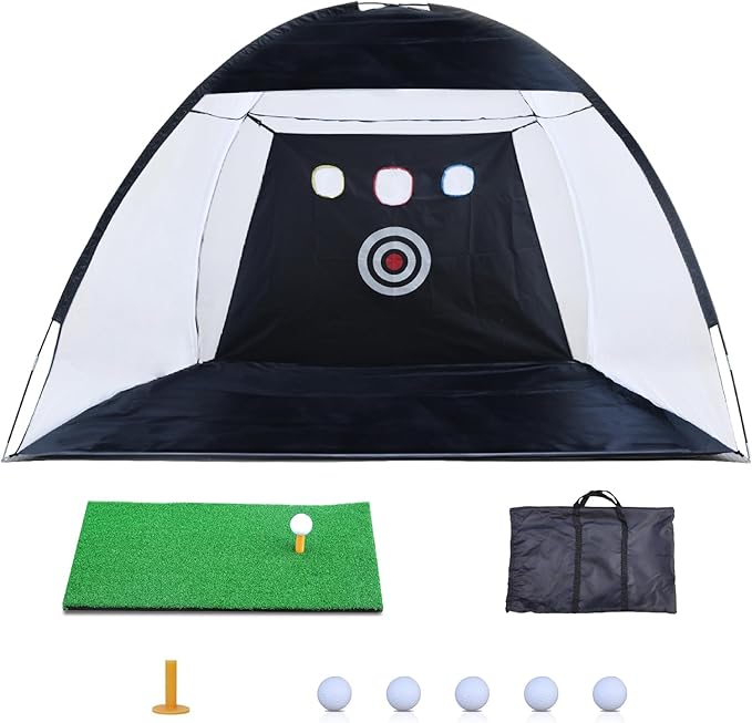 10x7ft Golf Practice Net, All-in-One Golf Practice Set: Driving Net with Mat, Target, Tee & Bag for Backyard Drills, Indoor Training