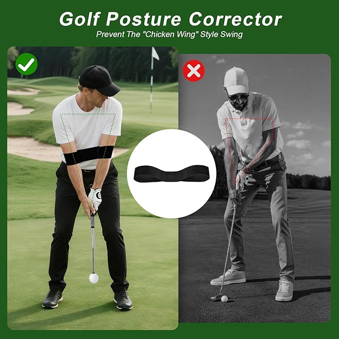 Retractable Golf Swing Trainer with Click Sound & Posture Correction Arm Band, Golf Grip Trainer for Right-Handed, Indoor & Outdoor Training Aid for Beginners to Pros