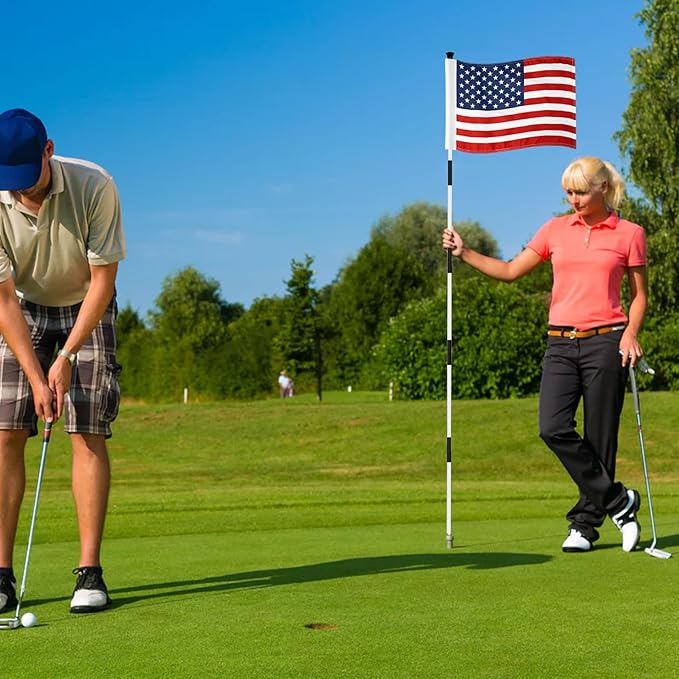 KINGTOP USA Golf Flag 20x14 Inch - Tube Inserted, Dual-layer 420D Nylon, Double Sided Printing - Standard Putting Green Flags for Backyard Practice, Golf Courses, Country Club, 1-Pack