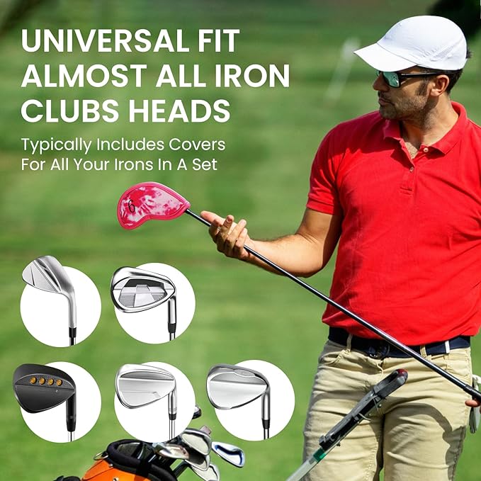 Golf Club Covers Iron Value 12 Pack Stylish Synthetic Leather Headcover, Embroidery Numbers Head Covers Universal Protector Fit Main Iron Wedge Clubs, Accessories Travel for Men Women