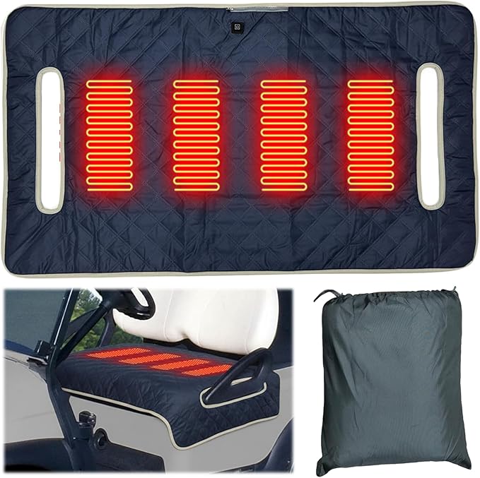 Heated Golf Cart Seat Cover,Non-Slip Winter Golf Cart Seat,Universal Fit, Easy Installation,4 Heating Zones, USB/Type-C Powered, Non-Slip & Waterproof, Ideal Golf Gift for Men