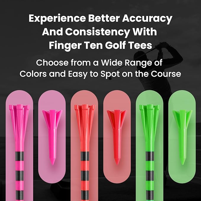 Golf Tees Plastic Unbreakable 60 Pack 2 3/4 or 3 1/4 Inch with 20 More Short Tees 1 1/2 Inch Red Green Pink