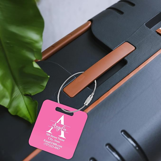 Personalized Luggage Tags for Suitcases,Custom Acrylic Tags with Hole & Steel Loop for Travel,Backpacks,Golf,Bagwine Cup,Waterproof (Pink)