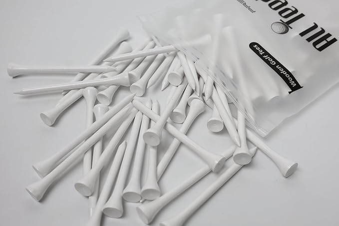 3-¼ inch Pro Wood Golf Tees | 100 Count | Resealable Bag | Natural Sustainable Bamboo Material | Tall White Wooden Tees | Perfect for Every Tee Shot