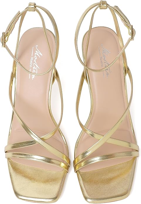 Mostrin Strappy Heels for Women Square Open Toe Lace Up Heeled Sandals Ankle Strap Sexy Stiletto High Heels for Party, Prom, Dating, Wedding