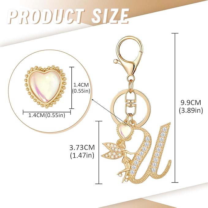 Gold Plated Alphabet Initial Letter Keyring Keychain for Women Girls Crystal Key Chains for Wallet Backpack Bag Charm