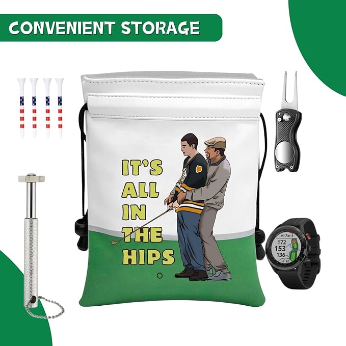 Artpreti Funny Golf Valuables Pouch,Golf Pouch Bag with Drawstrings Golf Tee Bag for Men Women - It's All In the Hips