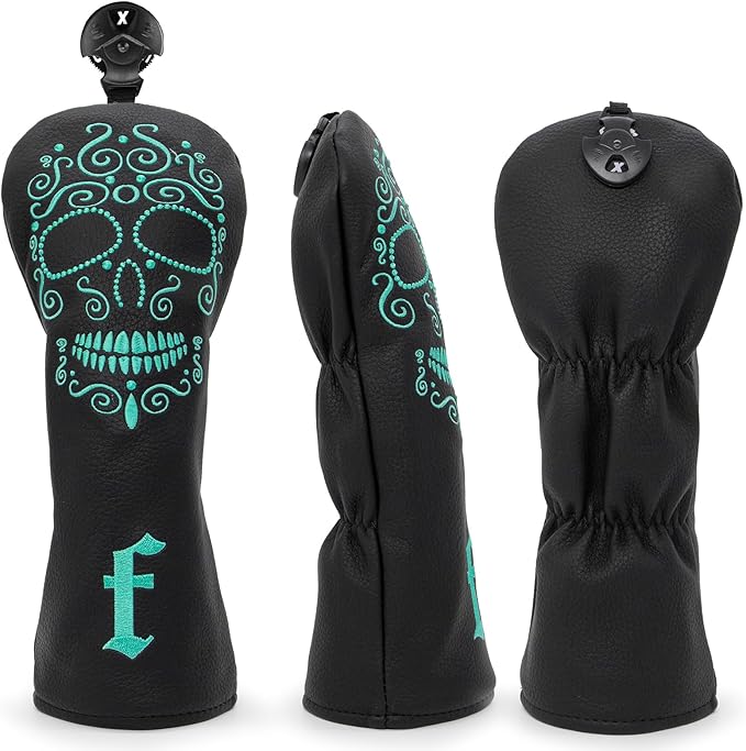 Black Golf Club Covers Skull Embroidery Driver Headcover Fairway 3 Wood Headcover Hybrid Headcover for Your Selection fits for All Brands