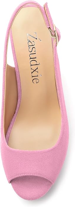 Womens Wedge Platform Sandals Peep Open Toe Slingback Buckle High Heel Dress Shoes Pumps Suede 3.94 Inch