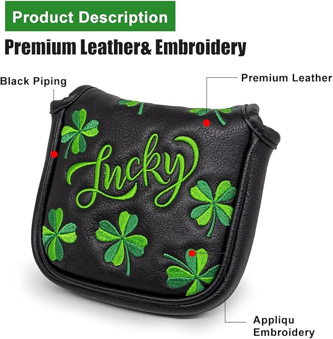 Live Lucky Golf Club Headcover Shamrock Golf Head Cover Elegant Embroidery Premium Leather Driver Covers Fairway Wood Covers Hybrid Headcovers Mallet Blade Putter Covers