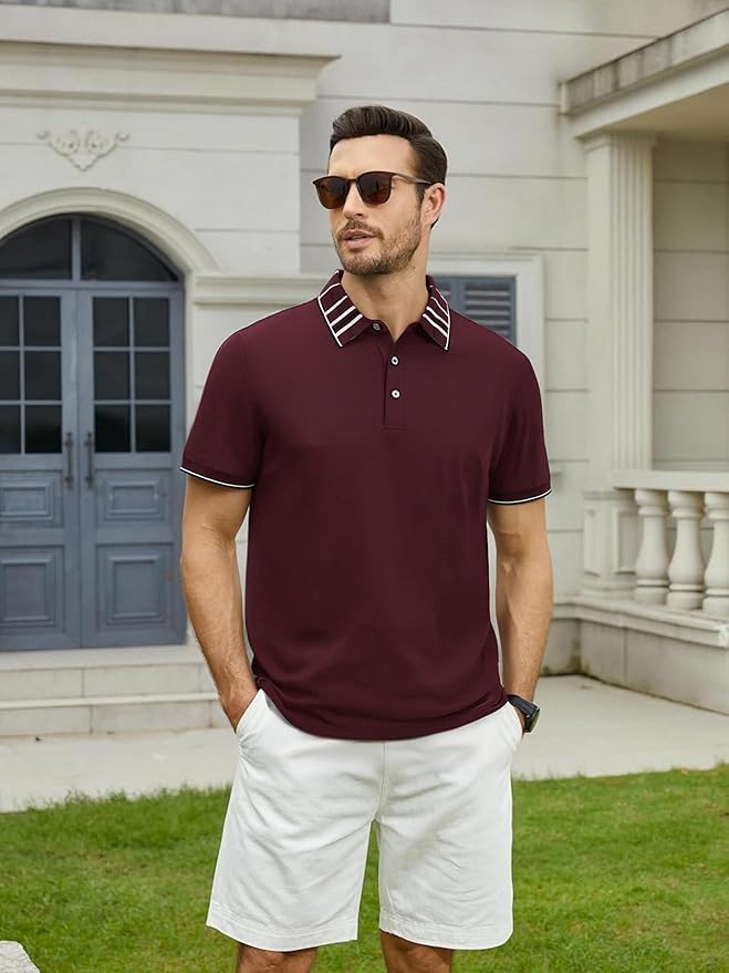 Alex Vando Mens Golf Shirts Moisture Wicking Quick-Dry Short Sleeve Fashion Designed Polo Shirts for Men