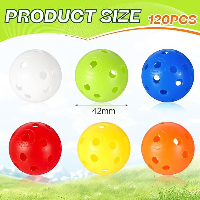 Tradder 120 Pcs 42mm Practice Golf Balls Hollow Sports Golf Training Balls Multicolor Plastic Golf Balls for Backyard Indoor Outdoor Driving Range Training Swing Practice