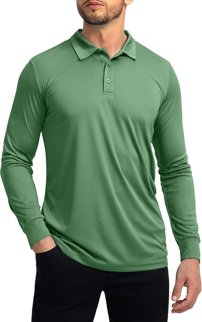 Men's Polo Shirt Long Sleeve Golf Shirts Lightweight UPF 50+ Sun Protection Cool Shirts for Men Work Fishing Outdoor