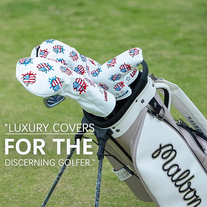 Golf Club Head Covers for Driver Cover, Fairway Wood Cover Hybrid Head Cover, USA Style Premium Leather Golf Headcovers Fits Golf DF3 Putter, Blade Putter Cover, Fits Most of Golf Club Covers